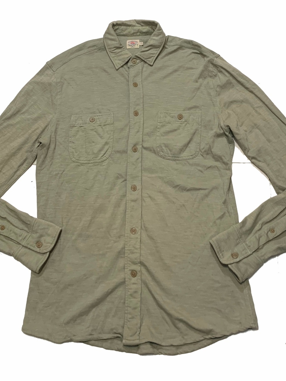 Faherty Olive Green Long-Sleeve Button-Down Shirt